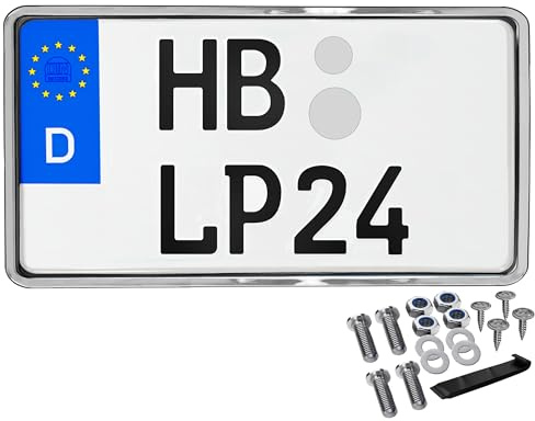 Kennzeichenhalter 255x130 Chrom Optik Leichtkraftrad Motorrad Nummernschildhalterung Traktor 255 x 130 Kennzeichenhalterung Kennzeichenverstärker Anhänger Kennzeichen Halter mit Befestigungsmaterial