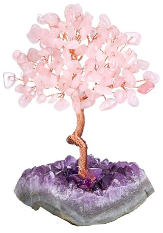 CrystalTears Rose Quartz Crystal Tree - Handmade Wire Wrapped Pink Healing Gemstone Money Tree Life for Home Office Desk Decor, Positive Energy - Crystal Gifts for Women Mum Men Christmas