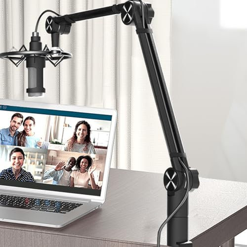 Brazo de micrófono, soporte para micrófono con soporte de mesa, giratorio 360°, brazo ajustable con adaptador de rosca de 3/8 pulgadas a 5/8 pulgadas para transmisión de podcasts, grabaciones de