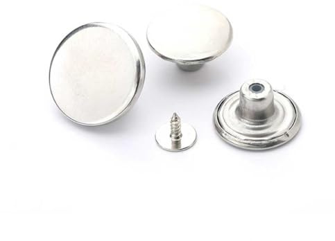 17mm Jeans Buttons No-Sew Metal Tack Buttons Replacement Kit 12 Set, Bright Silver