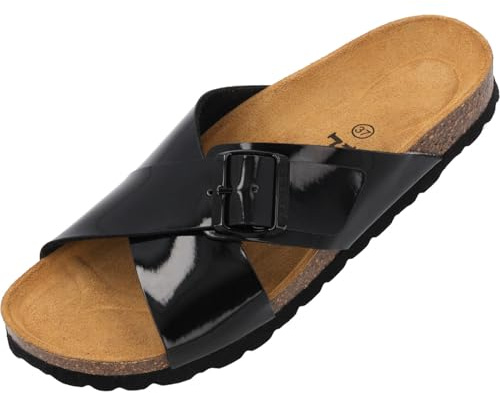 Palado Sandalen Damen Vanelis - bequeme Sandaletten - modische Sommerschuhe - elegante Pantoletten Schwarz Lack UK6 - EU39