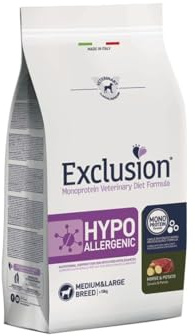 Exclusion Hypoallergenic Medium Adult Cavallo e Patate 2kg, alimento completo ipoallergenico per cani adulti di taglia media con intolleranze alimentari.