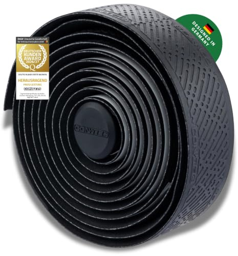 CONTEC Lenkerband SuperComfort.Grip, 2000x30x3 mm, aus Polyurethan, selbstklebend und rutschsicher, mit Silikonstreifen und 2 Lenkerstopfen, Paar, schwarz