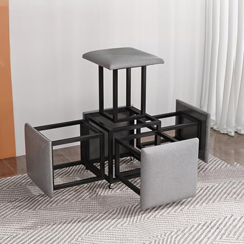 JCTLIYXG 5 in 1 Ottoman Cube with Swivel, Stackable Sofa Chair Stools Nesting Stools, Technology Cloth Makeup Stool Save Space for Living Room Dining Room Bedroom (Gray, 17.7 D x 17.7 W x 18 H)