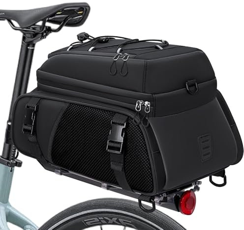 RAINSMORE 3 IN 1 Fahrradtaschen für Gepäckträger 15L Wasserdicht & Reflektierend Fahrrad Gepäckträgertasche Hinten mit Regenschutz Schwarz