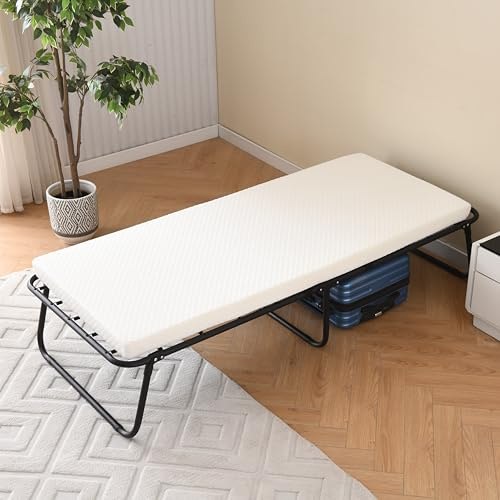 Pangshiyuan Klappbares Metallbett 80x190cm, Faltbares Gästebett mit Stauraum, Werkzeuglose Montage, Platzsparendes Tagesbett, Schwarz