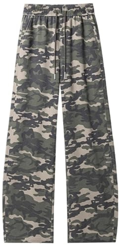 Pantalones anchos para hombre con estampado de camuflaje, pantalones cargo informales con pierna recta, cómodos pantalones de ocio con aspecto militar con cintura elástica, Style_s02 Camuflaje, L