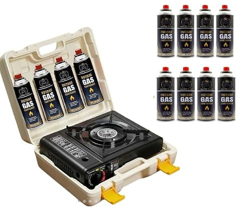 Portable Gas Stove with Carry Case & 8 Butane Gas Canisters – Outdoor Camping Cooker | Dual Fuel Support (Butane & LPG) | Picnic, BBQ, Travel, Emergency Use (9)