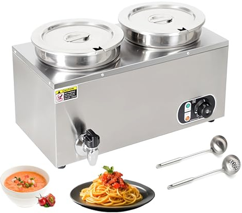 ZYGPH Scaldavivande a bagnomaria con 4 pentole Rotonde, 7L in Acciaio Inox per Buffet, Controllo della Temperatura 30-85℃ per Catering e ristoranti, 220V