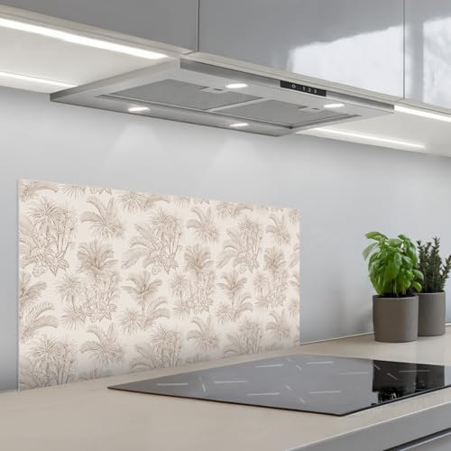 KitchenYeah© Crédence Cuisine À Coller 45x90 cm Protection Plaque De Cuisson Adhesif Plastique Rigide Dalle Murale Fleurs - Beige - Plantes - Vintage