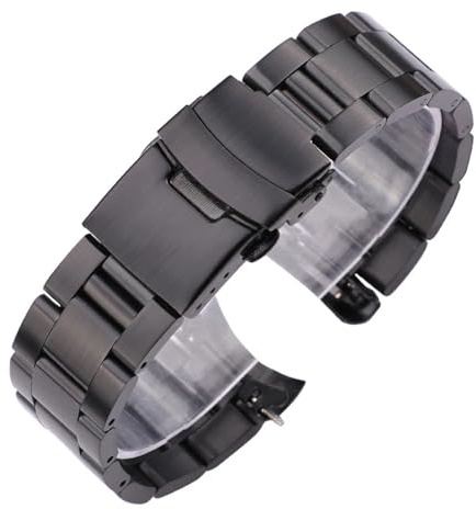 NASUNJIA Rostfritt Stål Klockarmband 20mm 22mm Herr Metall Borstad Böjd Ände Klockor Tillbehör(Black,20mm)