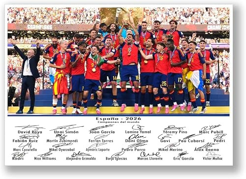 LJW Prints Póster impreso de autógrafo autografiado del Campeón Mundial de España 2026 para aficionados al fútbol y simpatizantes