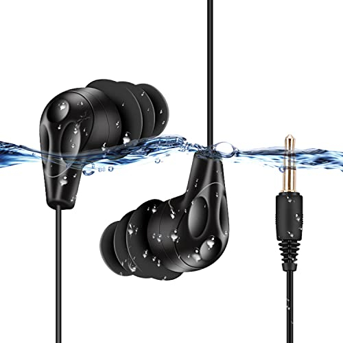 AGPTEK E11 Auricolari In-Ear Impermeabile IPX8,Auricolari da Nuoto con Cavo a Spirale Cuffie Sportivi con Prolunga Audio Stereo,Cablati,per Corsa,Yoga,Surf