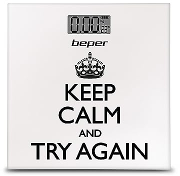 BEPER 40.821 Bilancia Pesapersone Keep Calm, Bilancia Digitale, Ultrasottile, Batteria inclusa, Bianca