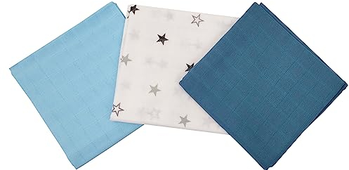 Windel VIP Stoffwindel Mulltücher 3 Stück Öko-Tex 100 Premium Qualität (Stars/Azur)