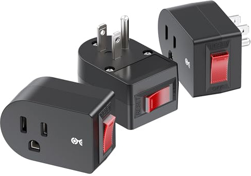 [ETL Listed] Cable Matters 3-Pack Grounded Outlet Switch with On Off, Plug Switch On Off, Single Outlet Adapter, Black