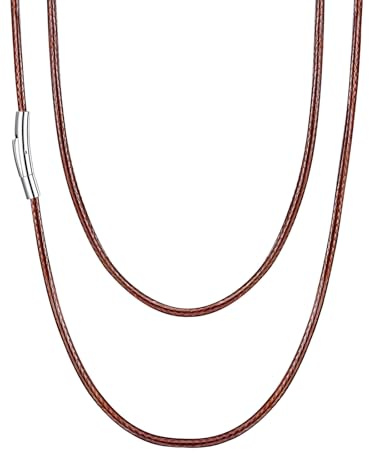 U7 Lederband für Ketten Herren Damen 2mm/3mm Schwarz/Braun mit Edelstahl Verschluss 41cm/46cm/51cm/55cm/61cm/66cm/71cm/76cm