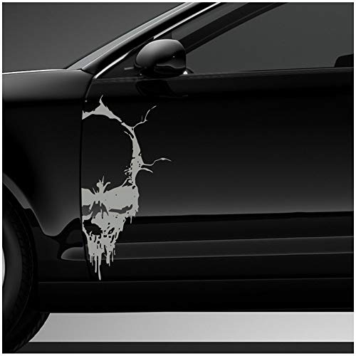 Finest Folia Skull Totenkopf Aufkleber Sticker Dekor Folie Autoaufkleber Tattoo für Auto LKW Wohnwagen K079 (Mittelgrau, 28x13 cm)