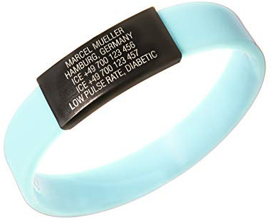 ICEstripe Notfall ID Armband Personalisierte Benutzerdefinierte Medizinische Alarm Armband mit Schwarz Edelstahlplatte inkl. Kostenlose Gravur nach Wunsch Sport ID (Arctic Blau, 180)