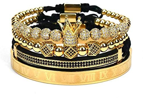 WFYOU Imperial Crown Bracelets for Men 18kt Gold Bracelet Cubic Zirconia Beads Bracelets Cross Bracelets Charm Men Luxury Gift