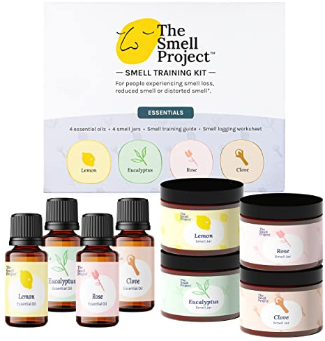 The Smell Project - Kit de entrenamiento olfativo con aceites esenciales para la pérdida de olfato | Kit de entrenamiento olfativo; terapia de reentrenamiento del olfato; anosmia parosmia; 4 aceites esenciales reales de 10 ml