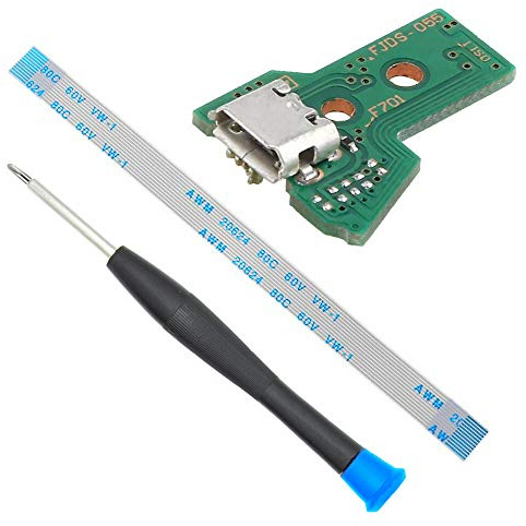 MMOBIEL Charging Port Replacement for PlayStation PS4 Controller Dualshock 4 Model: JDS-050 /JDS-055 12 Pin Flex Cable Incl (+) Screwdriver