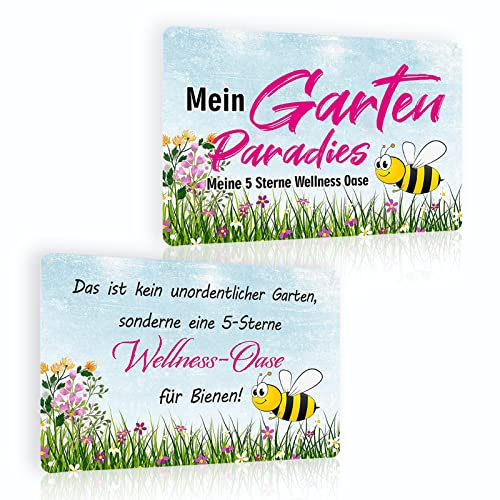 2er Set Blechschilder Garten 20x30cm - Das ist kein unordentlicher garten - Mein Garten Paradies - Metallschild mit Lustig Spruch - Vintage Deko für Außen