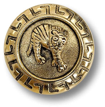 4er Set altgoldfarbene, ausgefallene Designerknöpfe aus Metall mit Motiv: Tiger. Ø: ca. 28mm!