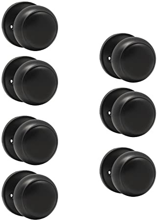 KNOBWELL Türknauf-Set, flach, rund, für Schrank, Türknauf-Set, nicht drehende Innentürknäufe, einseitiger Türknauf für Schrank oder französische Türen, Mattschwarz, 7 Stück