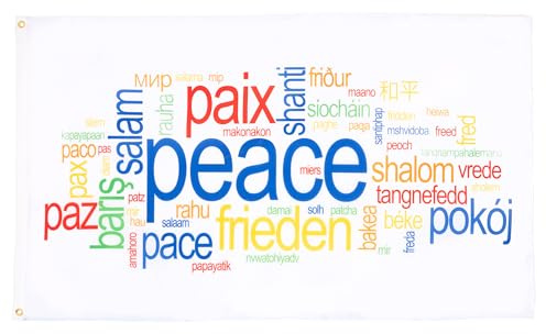 AZ FLAG Bandiera Pace multilingue 90x60 cm Poliestere 100D 2 Occhielli | Uso interno ed esterno bandiera decorativa della pace doppie cuciture e bordi rinforzati con occhielli metallici