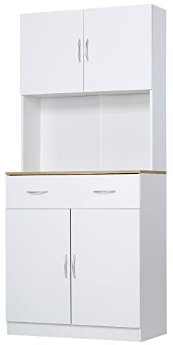 HOMCOM Mobile Cucina Alto 180cm con Armadietti a 2 Ante e Cassetto, Credenza Alta da Cucina in Legno con Ripiani Regolabili, per Cucina, Sala da Pranzo e Soggiorno, 80x40x180 cm, Bianco