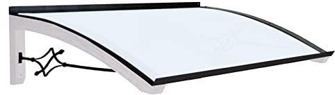 Vordach aus hölzern für den Außenbereich Farbe Weiss und grau, Opal kompakte Polycarbonatabdeckung, Modell Legno FOGLIA, Haustür-Vordächer Größe 100 x 150 cm