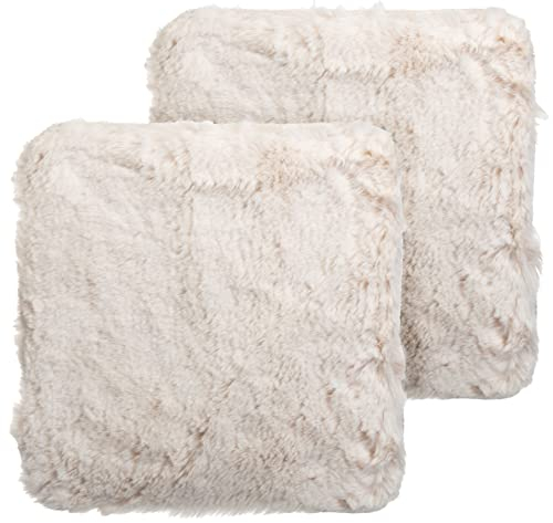 Brandsseller Juego de 2 Cojín de Asiento Alfombra 38 x 38 cm Piel de Cordero Look Cuadrado Piel Sintética Pelo Largo Alfombra Almohadilla Piel de Cordero Sintética - Crema