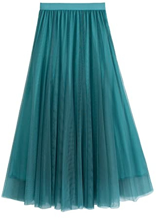 iyoimono Damen Tüllrock Falten Rock Höhe Taille A Line Mesh Freizeit Fashion Skirt Spitze Rock Midi Plisseerock Lässig Frühlingsrock