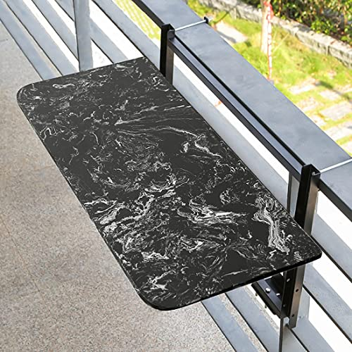AOKEBR Outdoor Klappbar Balkontisch,Balkon-Klapp-Hängegeländer-Tisch,Verstellbare Wand-Beistelltische für Terrasse,Marmor-Balkontisch zum Aufhängen,Hängetisch Gartentisch Klapptisch,Schwarz