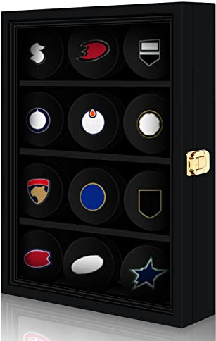Hockey-Puck-Vitrine, Wandhalterung, Puckhalter, abschließbare Wandvitrine, Schrank, Schattenbox für Sammlerstücke, Erinnerungsstücke