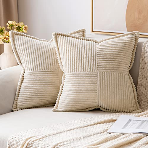 MIULEE 2er Set Kordsamt Weihnachten Kissenbezüge Samtkissen Weich Dekokissen Dekorativ Kissenbezug Modern Kissenhülle Sofakissen Zierkissen Couchkissen für Wohnzimmer Schlafzimmer Creme 40x40 cm
