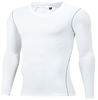 Atractivell Träningskläder för män, långärmad sporttröja, funktionell skjorta, snabbtorkande löpartröja, ventilerande sporttoppar, för fitness, Vit (grå sömmar), L