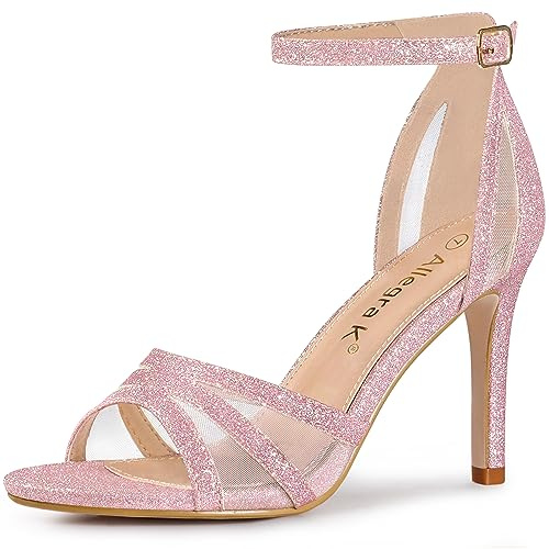 Allegra K Women See Through Glitter Ankle Strap Stiletto Heels Sandals | Buckle closure. Open toe. ABS heel. Mesh vamp. Stiletto heel. Perfect for wedding, party, dating