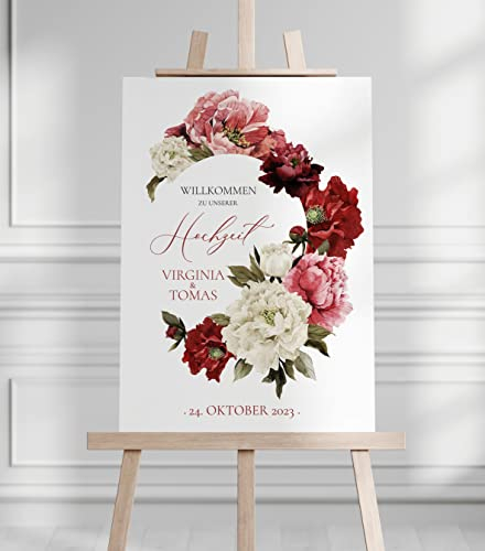 Manschin Laserdesign Willkommensschild Aluverbund personalisiert - Made in Germany - Welcome Willkommen Schild für Hochzeit (60x40cm)