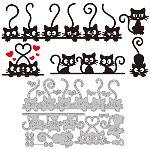 INFUNLY 5 Stück Katzenstanzen Für Die Kartenherstellung, Metall, Katzenkopf, Stanzformen, Katzen, Basteln, Stanzungen, Tiere, Prägung, Papierstanzen Für DIY Scrapbooking, Fotoalbum, Dekoration