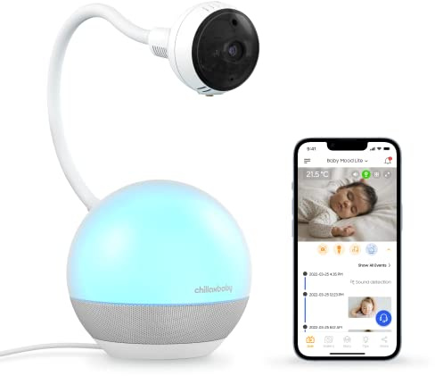 CHILLAX DM600 Baby Mood Lite - Smart Baby Monitor with Night Light, Temperature Sensor - Sleep Monitor with HD Camera, Soothing Sounds & Lullaby - Wi-Fi Remote Access, App-Compatible Device