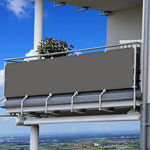 Balkon Sichtschutz Seitenmarkise 115 x 1000 cm Ohne Bohren Windschutz Baldachin PB2 PES 100% Polyester für Seite den Balkon Garten Terrasse, Dunkelgrau