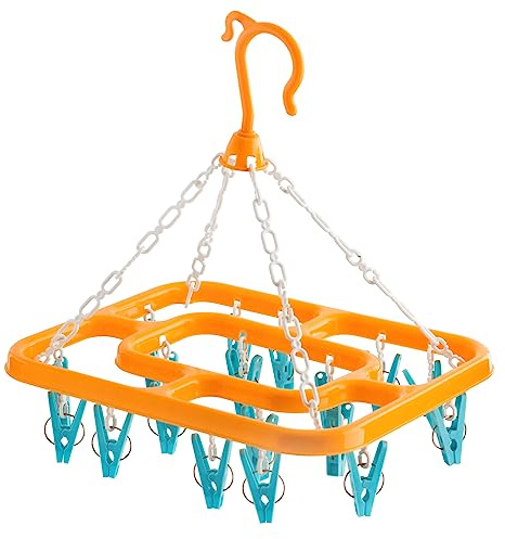 HOMESHOPA Plastic Socks Drying Rack, 1 Pack Orange 18 Peg Laundry Drying Hanger Washing Line, Windproof Clip Drip Hanger for Underwear Baby Clothes Gloves Hats, Portable Indoor Outdoor Hanging Dryer