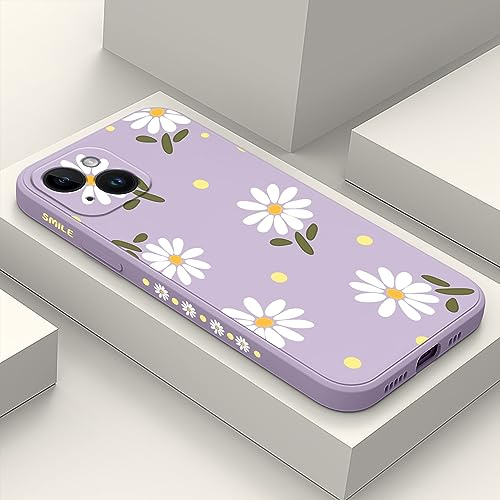 LEECG für iPhone 15 Hülle, Kreative Muster Design für iPhone 15 Handyhülle mit Mikrofaser Weiche Flüssigem Silikon Cover-Gänseblümchen Violett