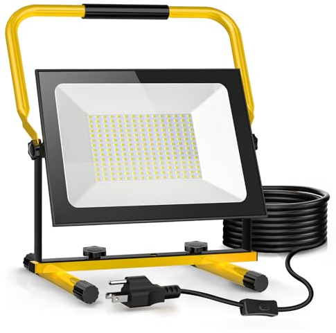 Viugreum Faretto da Cantiere 200W, Portatile LED da Lavoro, 20000LM LED da Cantiere, Impermeabile IP65 Faro LED Esterno con Spina e Staffa Pieghevole, Rotazione 360°, 3m di Filo, Luce Bianca 6500K