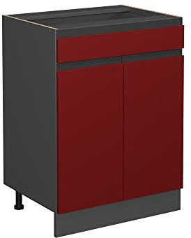 Vicco Küchenunterschrank R-Line, Schubladenschrank für die Küche, Rot/Anthrazit, 60 cm, AP Eiche