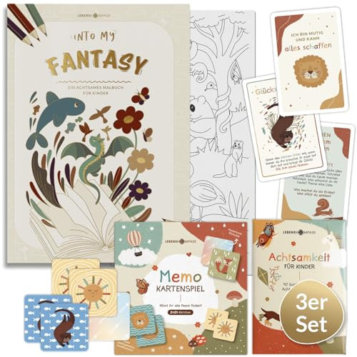 Lebenskompass Geschenkset für Kinder: Memo Spiel, Malbuch & Affirmationskarten – Lernspielzeug & Achtsamkeit für Kinder ab 3 Jahren – Fördert Konzentration, Kreativität, Selbstliebe & Positives Denken