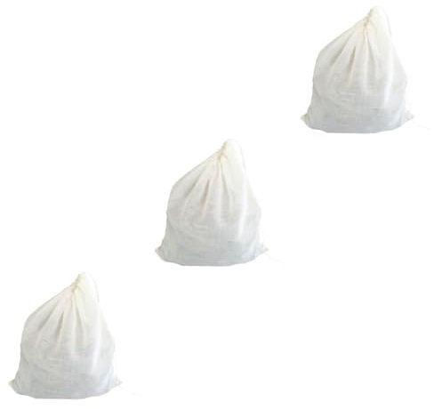 TOPBATHY Lot De 3 À Fruits avec Cordon De Serrage Pochette Filtrante en Tissu Maillé Grand De Rangement Réutilisable Passoire en Maille Blanche