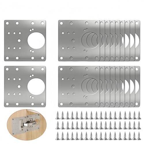 20PCS Upgraded Cabinet Hinge Repair Plate Kit: FOGZUVR Durable Door Hinge Mounting Plate Stainless Steel, Large Cabinet Fix Board with Screws for Kitchen Cabinet, Cupboard Doors and Furniture